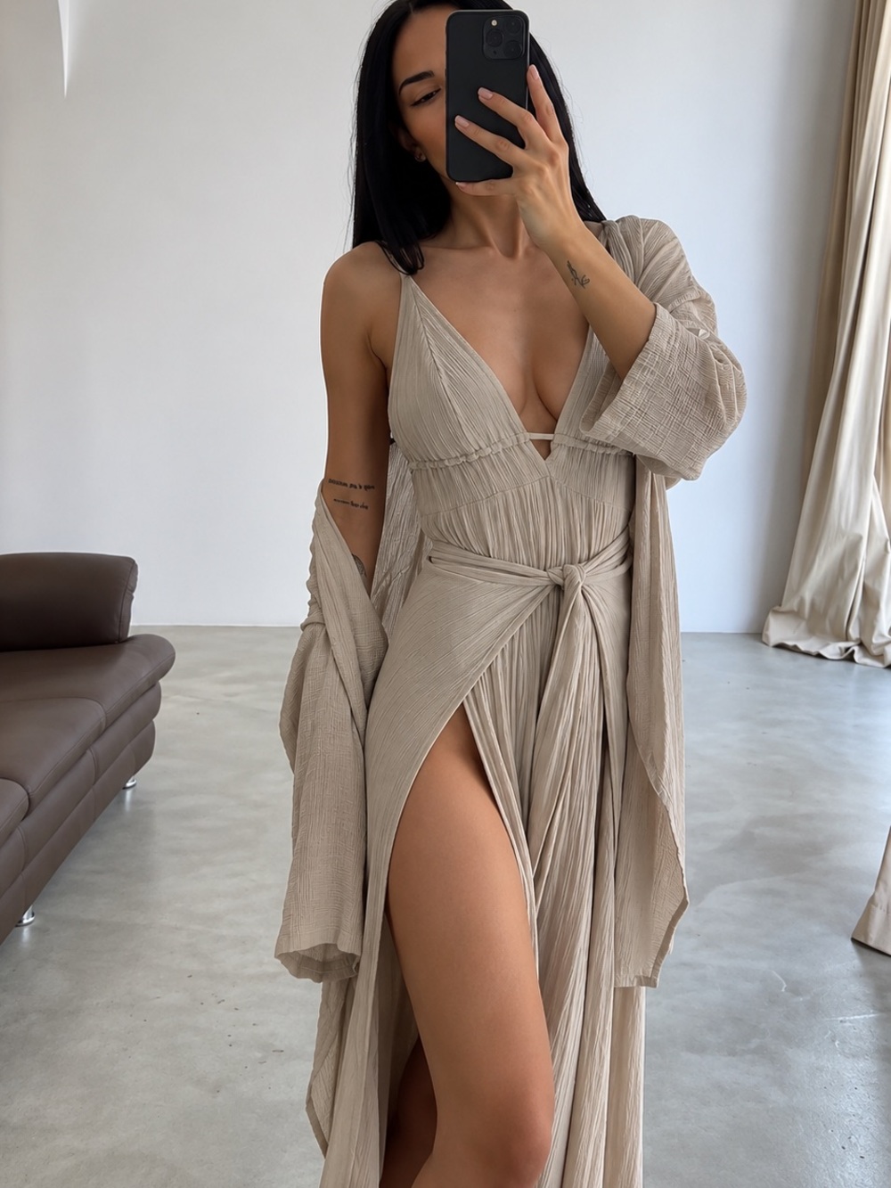 Boho kimono and wrap dress set linen - womens